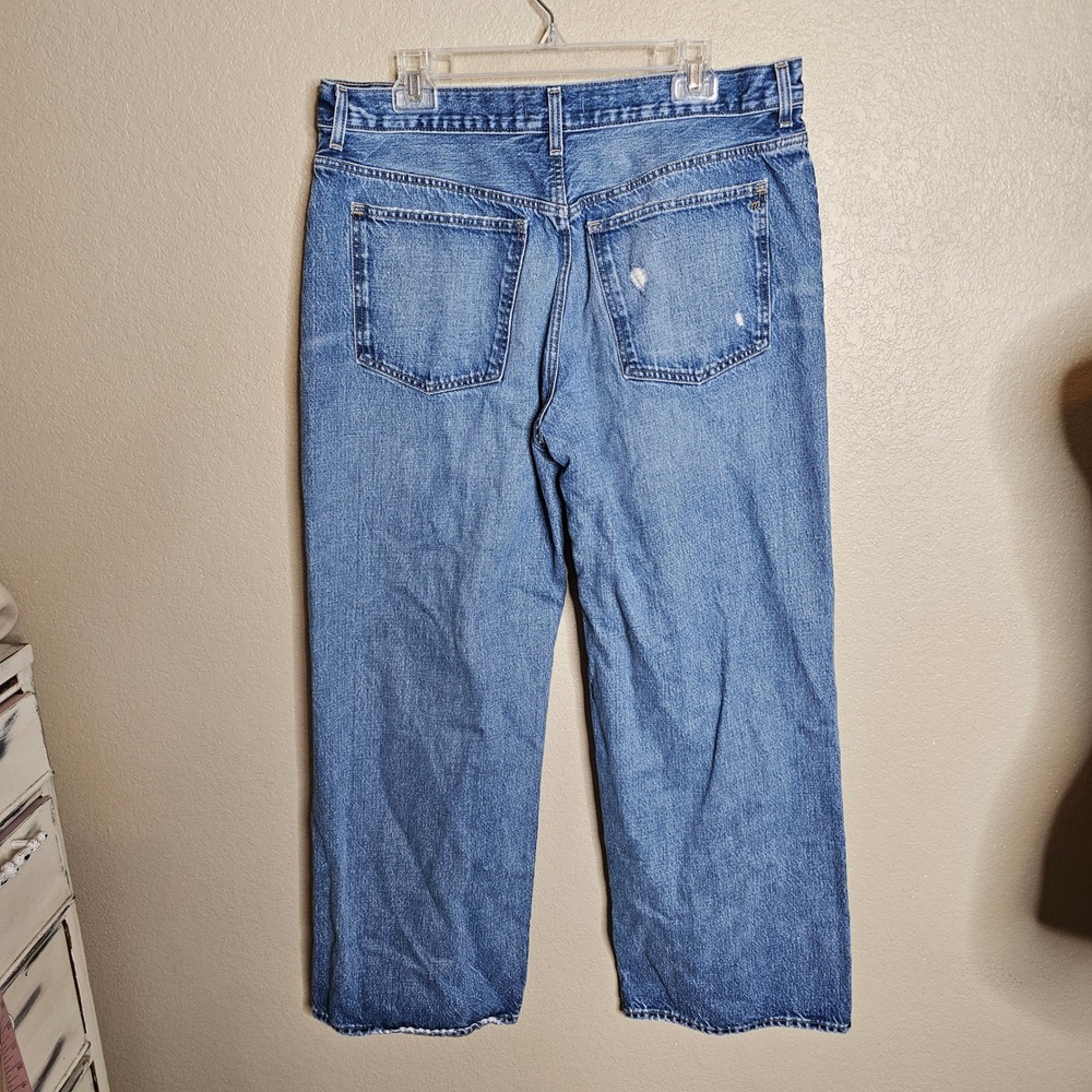 Madewell Low-Slung Baggy Jeans Size 31 Medium Wash Button Fly Distressed - Picture 7 of 15